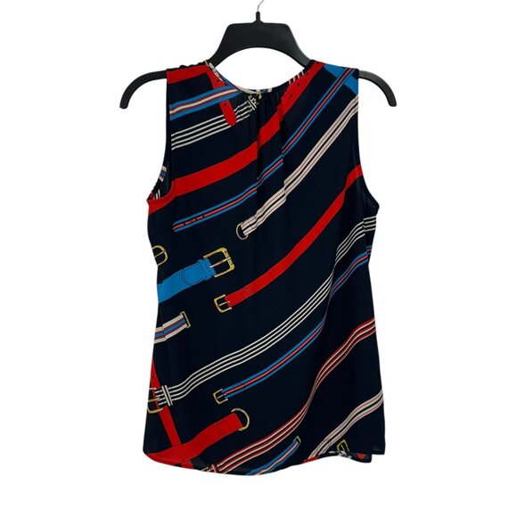 Cabi Womens Sleeveless Navy Blue Blouse Red & Blue Belt Print Size S Polyester - Picture 8 of 9